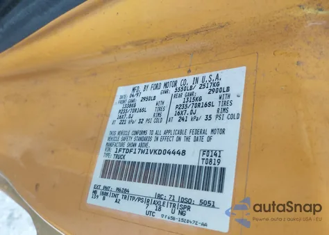 1997 Ford F-150 Lariat/Standard/Xl/Xlt z USA, uszkodzony, nr VIN 1FTDF17W1VKD04448